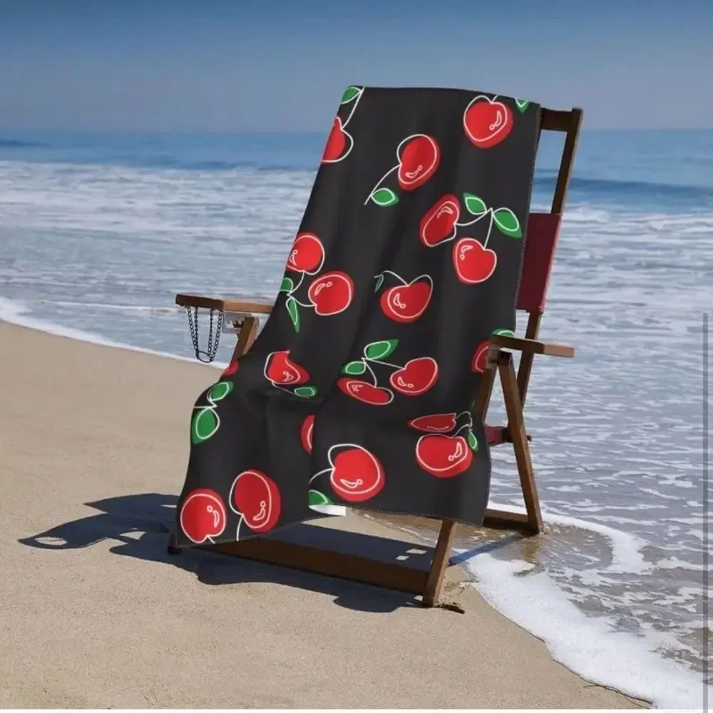 Black microfiber Towel with Red Cherry Print